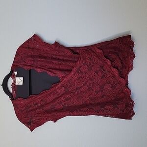 Janet Chung Romantic Workplace Siren red lace blouse medium